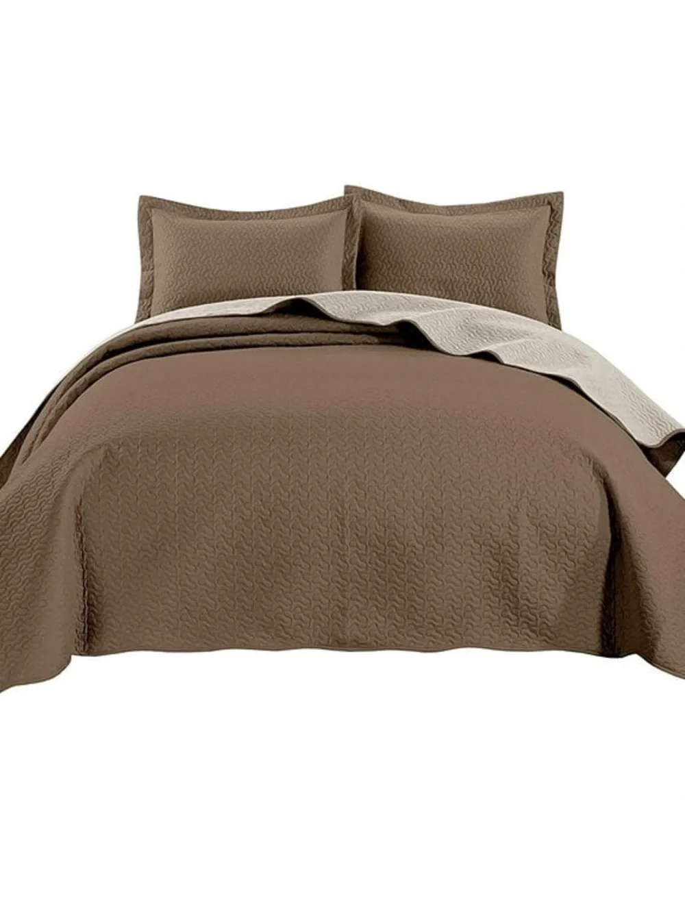 Reversible Quilted oversized king 3 piece Brown and Cream Bedspread Set